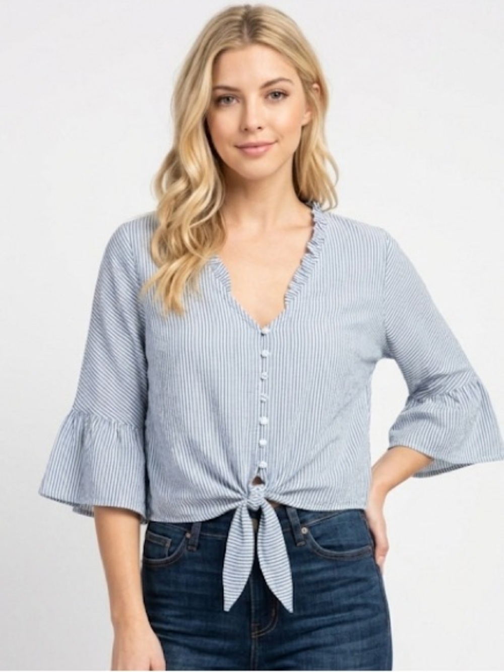 Passport medium striped bell sleeves crop top